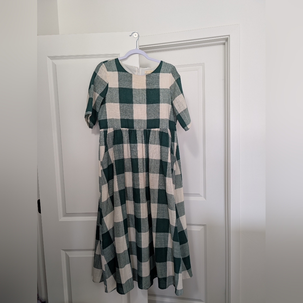 Roolee Green and White Checkered Dress With Pockets Size Medium
